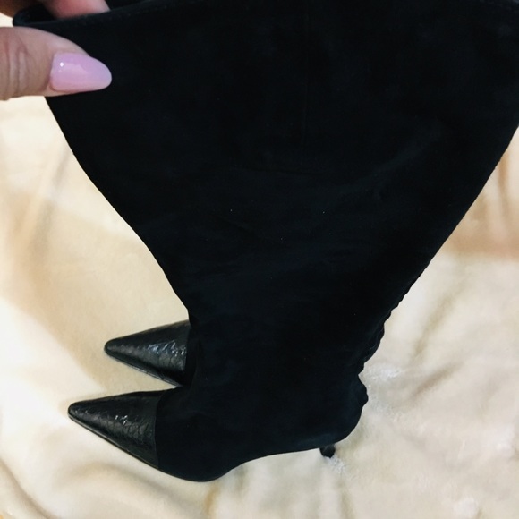 $1500-Rare Find 🔥NEW Vintage Sergio Rossi Suede Croc Toe Tall Boots - Picture 2 of 8